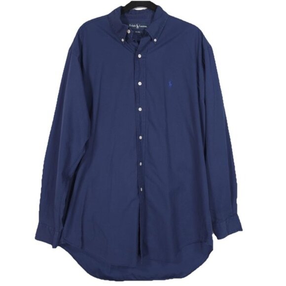 RALPH LAUREN Men's BLAKE Shirt MEDIUM Navy Cotton Button Down Long Sleeve